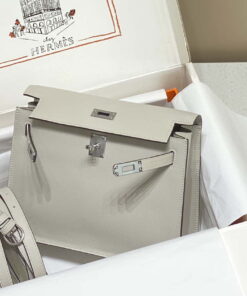 Replica Hermes Evercolor Kelly Danse II 22cm Leather Crossbody Bag H20373 Light Gray Silver 2