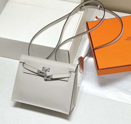 Replica Hermes Evercolor Kelly Danse II 22cm Leather Crossbody Bag H20373 Light Gray Silver 3