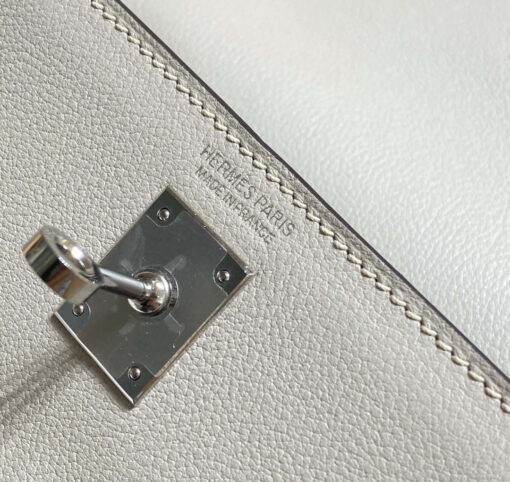 Replica Hermes Evercolor Kelly Danse II 22cm Leather Crossbody Bag H20373 Light Gray Silver 4