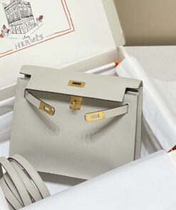 Replica Hermes Evercolor Kelly Danse II 22cm Leather Crossbody Bag H20372 Light Gray 2