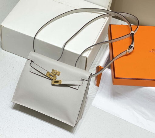 Replica Hermes Evercolor Kelly Danse II 22cm Leather Crossbody Bag H20372 Light Gray 3