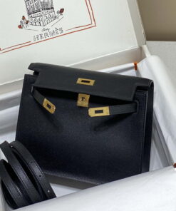 Replica Hermes Evercolor Kelly Danse II 22cm Leather Crossbody Bag H20370 Black 2