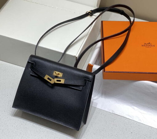 Replica Hermes Evercolor Kelly Danse II 22cm Leather Crossbody Bag H20370 Black 3