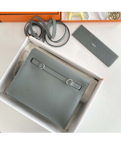 Replica Hermes Evercolor Kelly Danse II 22cm Leather Crossbody Bag H20369 Gray Silver