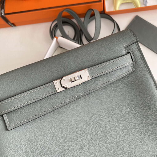 Replica Hermes Evercolor Kelly Danse II 22cm Leather Crossbody Bag H20369 Gray Silver 2