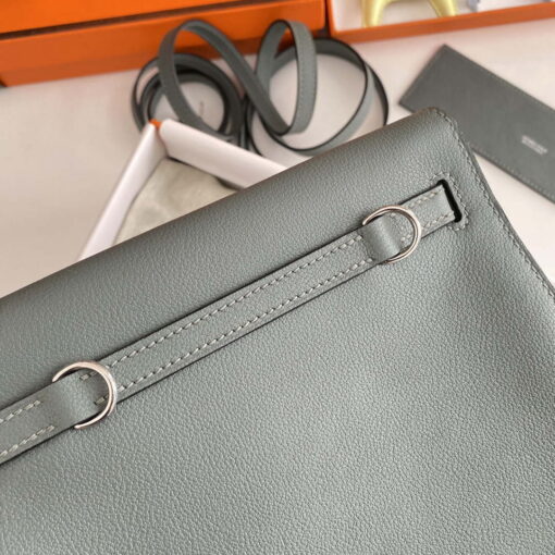 Replica Hermes Evercolor Kelly Danse II 22cm Leather Crossbody Bag H20369 Gray Silver 6