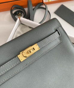 Replica Hermes Evercolor Kelly Danse II 22cm Leather Crossbody Bag H20368 Gray 2