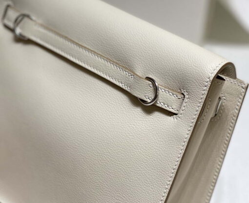 Replica Hermes Evercolor Kelly Danse II 22cm Leather Crossbody Bag H20367 White Silver 6