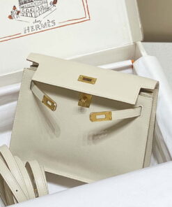 Replica Hermes Evercolor Kelly Danse II 22cm Leather Crossbody Bag H20366 White 2