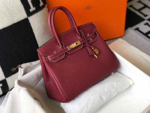 Replica Hermes Birkin Designer Tote Bag Togo Leather 28343 Wine Red 2