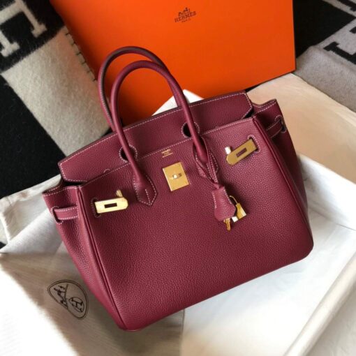 Replica Hermes Birkin Designer Tote Bag Togo Leather 28343 Wine Red 3