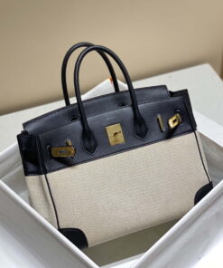 Replica Hermes Birkin Tote Bag Swift leather with canvas 285904 2