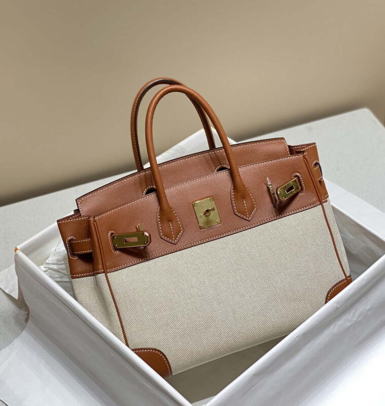 Replica Hermes Birkin Tote Bag Swift leather with canvas 285903 2