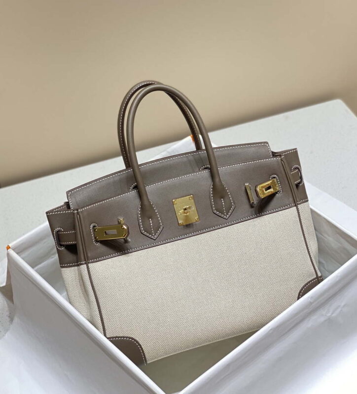 Replica Hermes Birkin Tote Bag Swift leather with canvas 285902 2