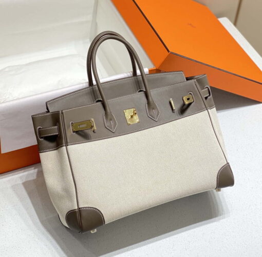 Replica Hermes Birkin Tote Bag Swift leather with canvas 285902 11