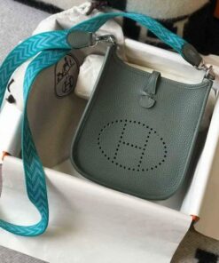 Replica Hermes Evelyne Bag Hermes Mini Crossbody Bag 20412 Silver Buckle Dark Green 2