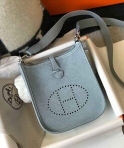 Replica Hermes Evelyne Bag Hermes Mini Crossbody Bag 20409 Silver Buckle Light Blue 2