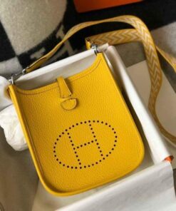 Replica Hermes Evelyne Bag Hermes Mini Crossbody Bag 20408 Silver Buckle Yellow 2