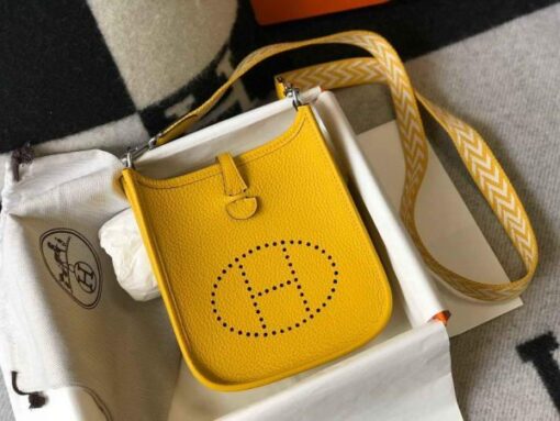 Replica Hermes Evelyne Bag Hermes Mini Crossbody Bag 20408 Silver Buckle Yellow 2