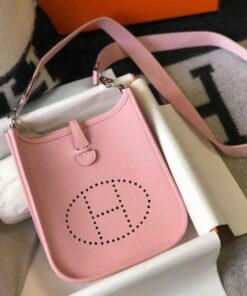 Replica Hermes Evelyne Bag Hermes Mini Crossbody Bag 20407 Silver Buckle Pink 2