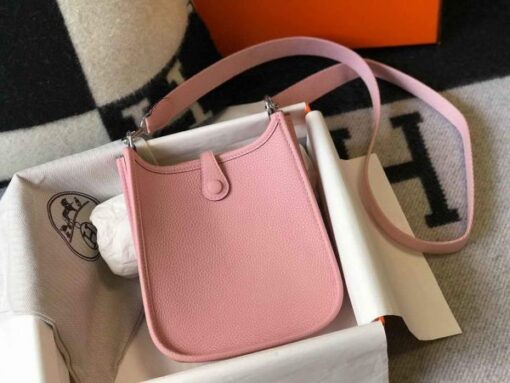 Replica Hermes Evelyne Bag Hermes Mini Crossbody Bag 20407 Silver Buckle Pink 3