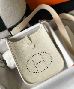 Replica Hermes Evelyne Bag Hermes Mini Crossbody Bag 20406 Silver Buckle Beige 2