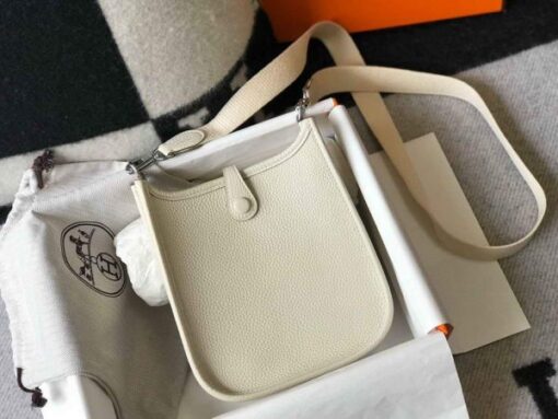 Replica Hermes Evelyne Bag Hermes Mini Crossbody Bag 20406 Silver Buckle Beige 3