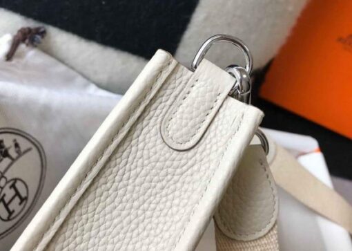 Replica Hermes Evelyne Bag Hermes Mini Crossbody Bag 20406 Silver Buckle Beige 7