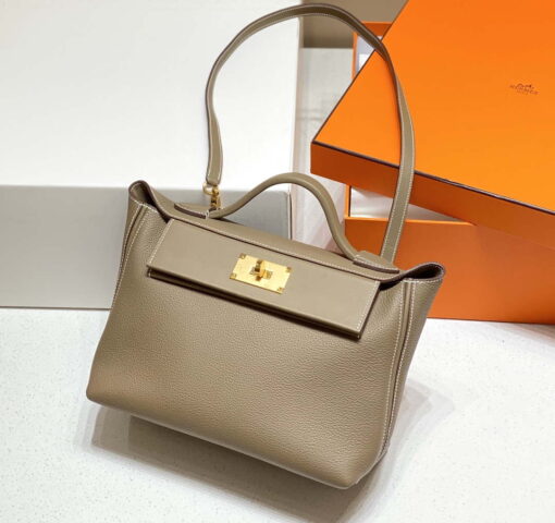 Replica Hermes Kelly 2424 Leather 29cm H230267 Elephant gray Shoulder bag 2