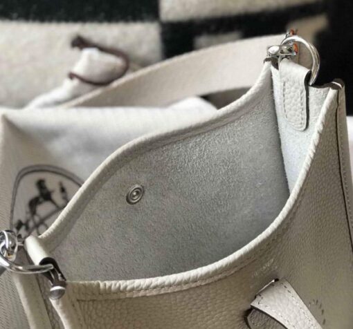 Replica Hermes Evelyne Bag Hermes Mini Crossbody Bag 20402 Silver Buckle Light Gray 7