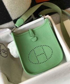 Replica Hermes Evelyne Bag Hermes Mini Crossbody Bag 20401 Silver Buckle Green 2