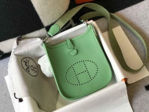 Replica Hermes Evelyne Bag Hermes Mini Crossbody Bag 20401 Silver Buckle Green 2