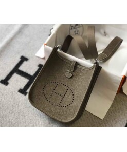 Replica Hermes Evelyne Bag Hermes Mini Crossbody Bag 20400 Silver Buckle Dark Gray