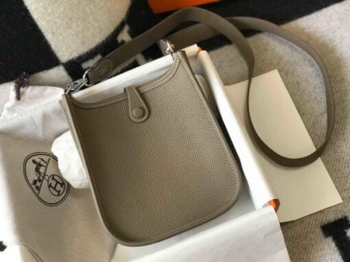 Replica Hermes Evelyne Bag Hermes Mini Crossbody Bag 20400 Silver Buckle Dark Gray 3