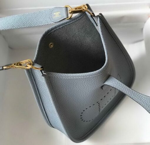 Replica Hermes Evelyne Bag Designer Hermes Mini Crossbody Bag 20394 Gold Buckle Light Blue 8