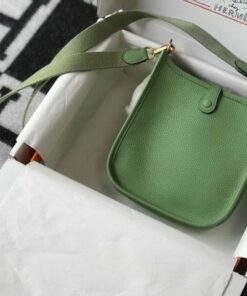 Replica Hermes Evelyne Bag Designer Hermes Mini Crossbody Bag 20393 Gold Buckle Light Green 2