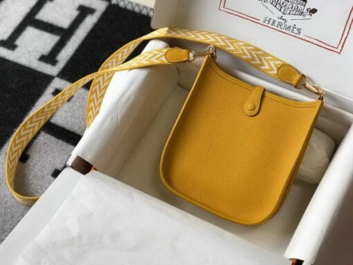 Replica Hermes Evelyne Bag Designer Hermes Mini Crossbody Bag 20392 Gold Buckle Yellow 2