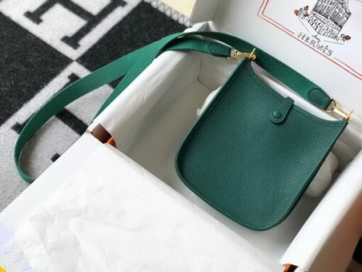 Replica Hermes Evelyne Bag Designer Hermes Mini Crossbody Bag 20389 Gold Buckle Green 2