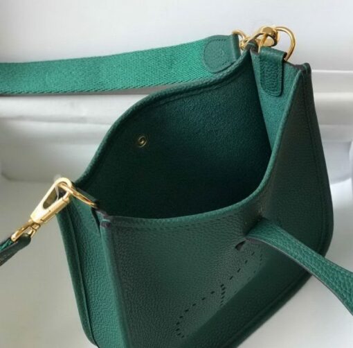 Replica Hermes Evelyne Bag Designer Hermes Mini Crossbody Bag 20389 Gold Buckle Green 8