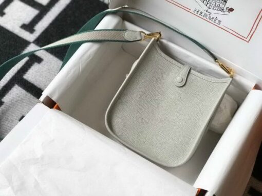 Replica Hermes Evelyne Bag Designer Hermes Mini Crossbody Bag 20388 Gold Buckle Light Gray 2