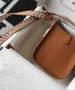 Replica Hermes Evelyne Bag Designer Hermes Mini Crossbody Bag 20386 Gold Buckle Tan 2