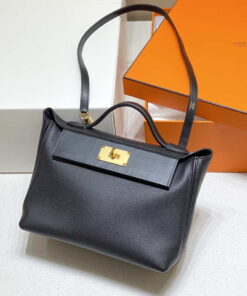 Replica Hermes Kelly 2424 Leather 29cm H230268 Black Shoulder bag 2