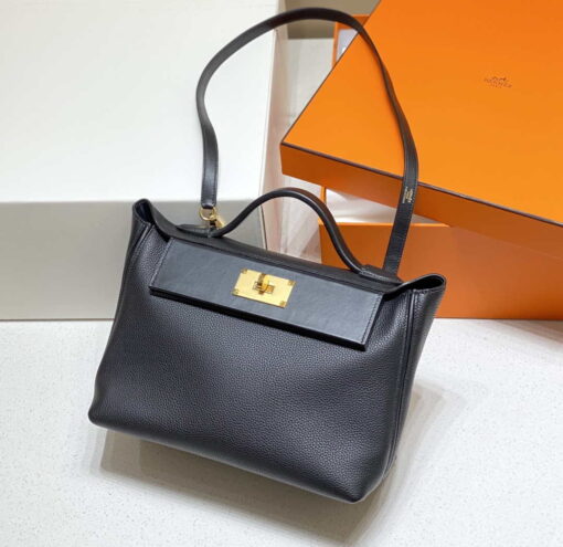 Replica Hermes Kelly 2424 Leather 29cm H230268 Black Shoulder bag 2