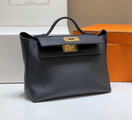 Replica Hermes Kelly 2424 Leather 29cm H230268 Black Shoulder bag 3