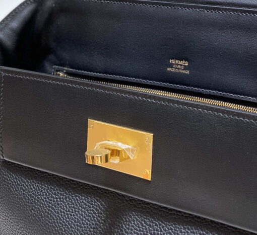 Replica Hermes Kelly 2424 Leather 29cm H230268 Black Shoulder bag 5