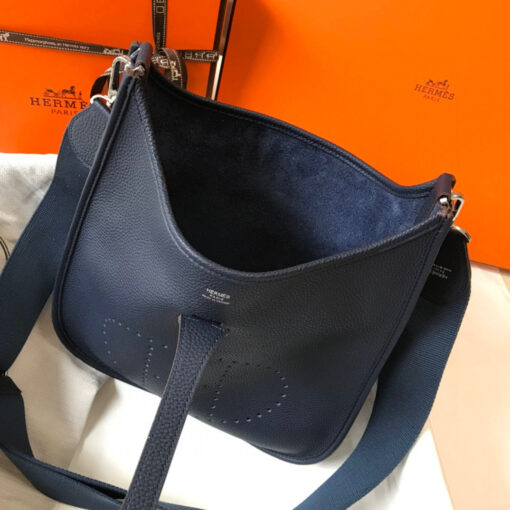 Replica Hermes H083435 Evelyne III 29 Shoulder Bag Silver Hardware Navy Blue 8