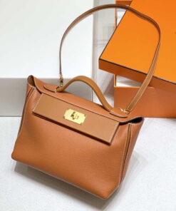 Replica Hermes Kelly 2424 Leather 29cm H230267 Brown Shoulder bag 2