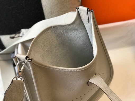 Replica Hermes H083435 Evelyne III 29 Shoulder Bag Silver Hardware White Gray 8