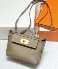 Replica Hermes Mini Kelly 2424 Leather 21cm H230265 Elephant gray 2