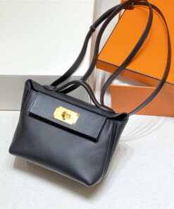 Replica Hermes Mini 2424 Leather 21cm H230263 Black 2